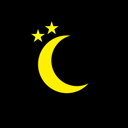 Yellow Moon icon. Clear night symbol in simple flat design. Weather forecast sign.のイラスト素材