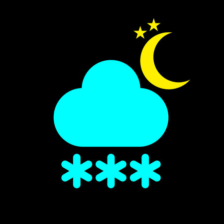 Night snowfall weather icon on black background. Vector illustration. Forecast sign.のイラスト素材
