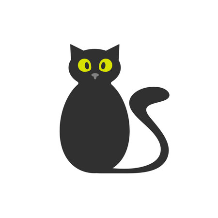Cat with yellow eyes. Cartoon pictogram. Helloween themeのイラスト素材