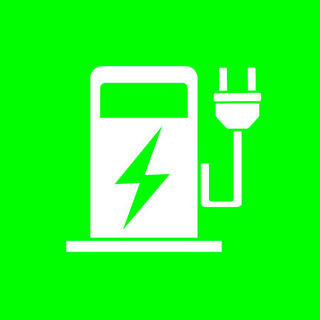 Electric vehicle charging, green icon, flat design vector.のイラスト素材