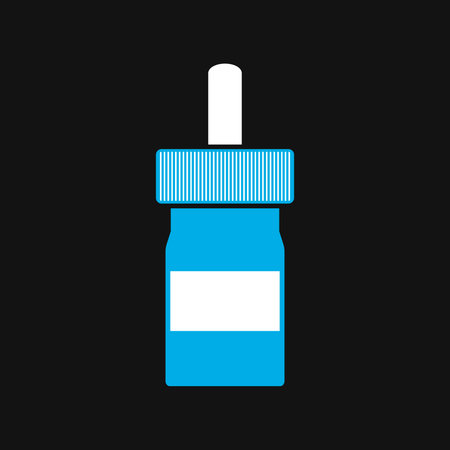 Blue Nasal drops and spray. Flat style. Pharmacy and health care. Cold, flu. Medication, pharmaceutical concept. Runny nose therapy.のイラスト素材