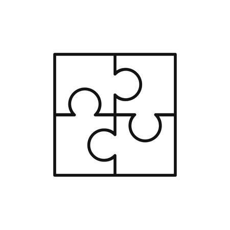 Puzzle vector icon of four pieces. Jigsaw game icon.のイラスト素材