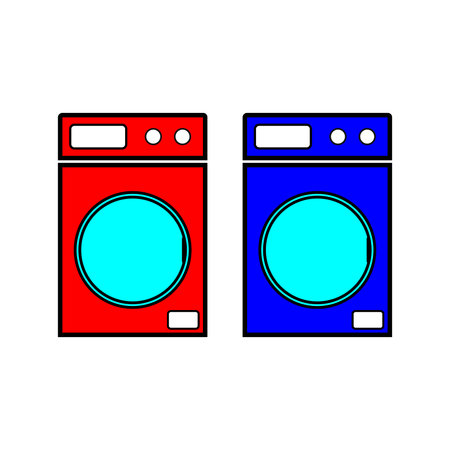 Red and Blue Washing machines icon vector flat style illustrationのイラスト素材