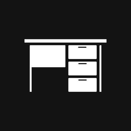 White Computer desk icon, flat style. Isolated on black backgroundのイラスト素材