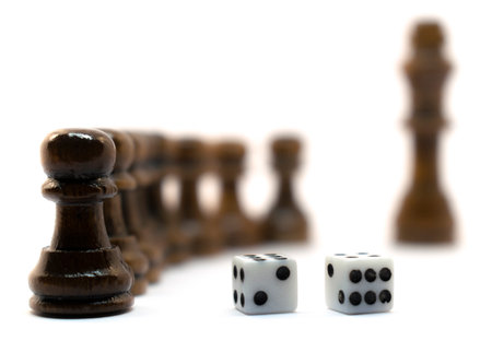Simple wooden chess in a variety of positions. Isolated on white backgroundの写真素材