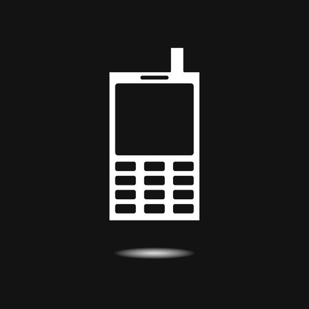 Retro mobile phone flat design icon, isolated on blackのイラスト素材