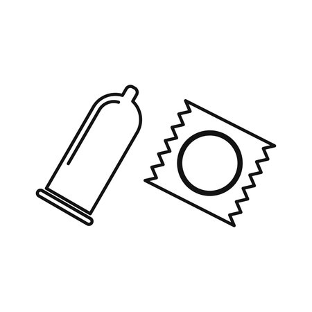Set of Condoms, flat line design vector iconsのイラスト素材