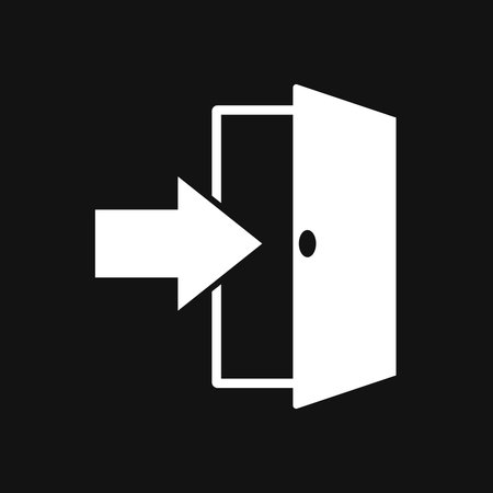 Exit icon. Open door sign. Flat Design Vector on black backgroundのイラスト素材