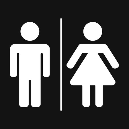 Girls and boys restroom sign, toilet flat icon sign on black backgroundのイラスト素材