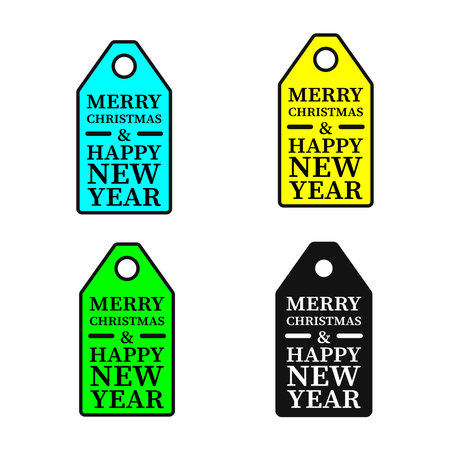 Christmas and New Year gift tag stickers set. Vector illustration on white background.のイラスト素材