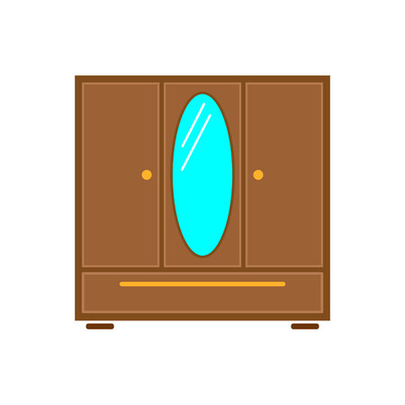 Wardrobe With Mirror Icon, furniture flat design icon. Bedroom furniture iconのイラスト素材