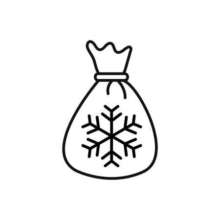 Happy merry christmas, gift bag with snowflake, celebration festive linear icon style.のイラスト素材