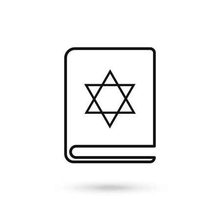 Jewish torah book icon isolated on white background. On the cover of the Bible is the image of the Star of David.のイラスト素材