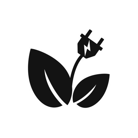 Eco electricity. Black leaf plug electric logo concept design template.のイラスト素材