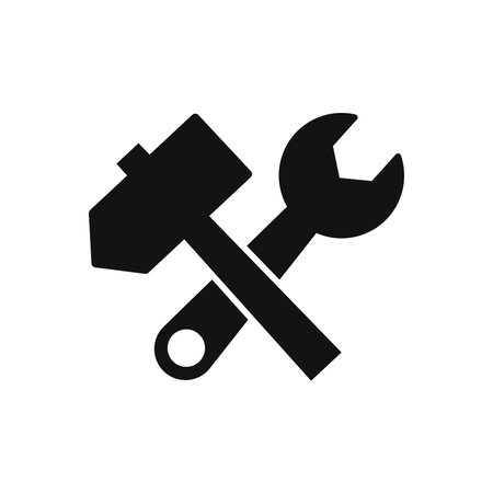 Black Crossed hammer and wrench spanner icon isolated on white background.のイラスト素材