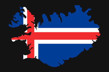 Iceland map silhouette with flag on black backgroundのイラスト素材