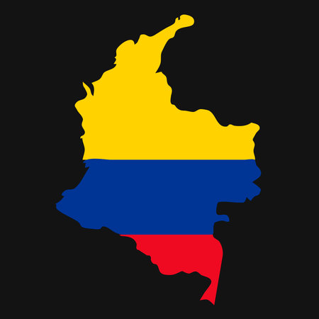 Colombia map silhouette with flag on black backgroundのイラスト素材