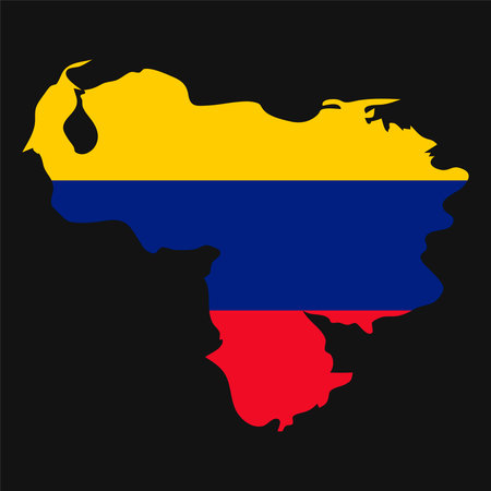 Venezuela map silhouette with flag on black backgroundのイラスト素材