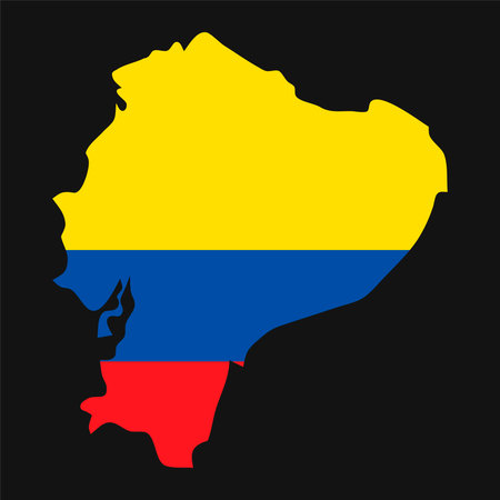 Republic of Ecuador map silhouette with flag on black backgroundのイラスト素材