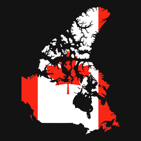 Canada map silhouette with flag on black backgroundのイラスト素材