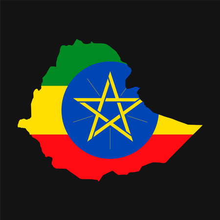Ethiopia map silhouette with flag on black backgroundのイラスト素材