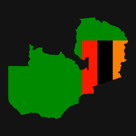 Zambia map silhouette with flag on black backgroundのイラスト素材