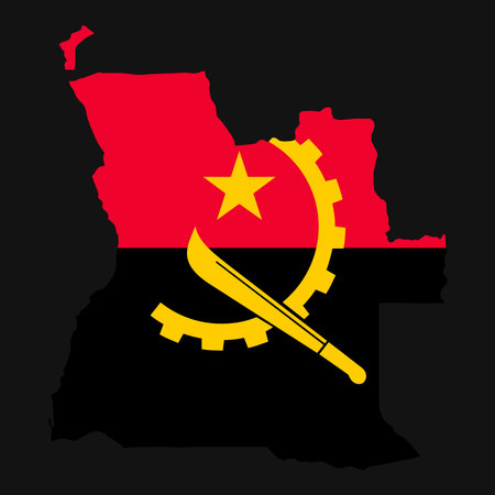 Angola map silhouette with flag on black backgroundのイラスト素材