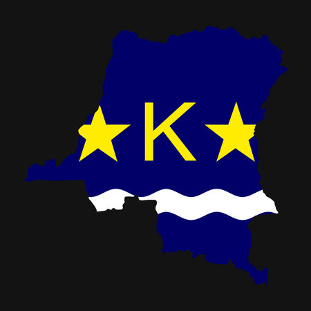 Kinshasa map silhouette with flag on black backgroundのイラスト素材