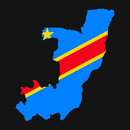 Democratic Republic of the Congo map silhouette with flag on black backgroundのイラスト素材