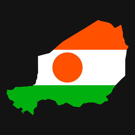 Niger map silhouette with flag on black backgroundのイラスト素材