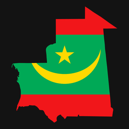 Mauritania map silhouette with flag on black backgroundのイラスト素材