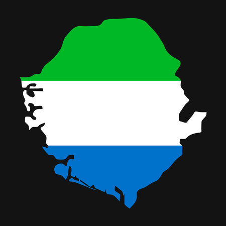 Sierra Leone map silhouette with flag on black backgroundのイラスト素材