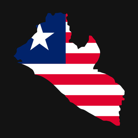 Liberia map silhouette with flag on black backgroundのイラスト素材