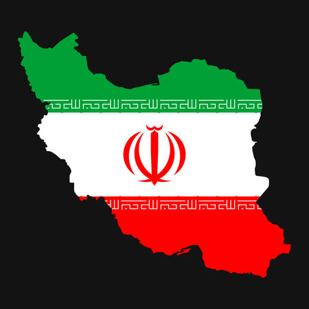 Iran map silhouette with flag on black backgroundのイラスト素材