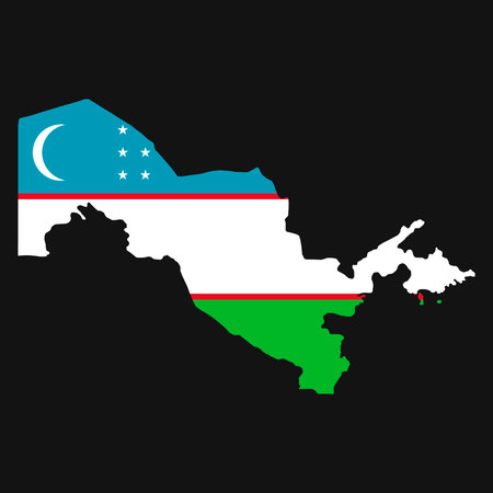 Uzbekistan map silhouette with flag on black backgroundのイラスト素材