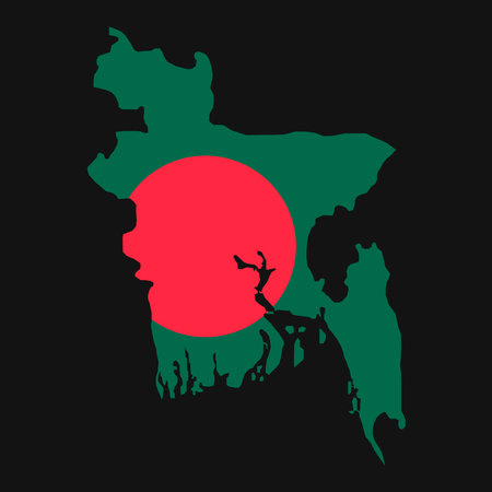 Bangladesh map silhouette with flag on black backgroundのイラスト素材