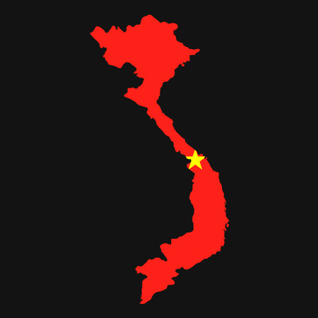 Vietnam map silhouette with flag on black backgroundのイラスト素材