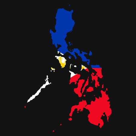 Philippines map silhouette with flag on black backgroundのイラスト素材