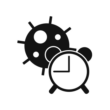 Coronavirus Molecule Under Alarm clock. Pharmacy and health care. Medication, pharmaceutical concept. Vector illustrationのイラスト素材