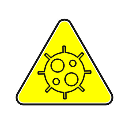 Coronavirus yellow triangle warning sign, covid-19 caution vector illustrationのイラスト素材