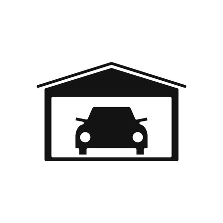 Black Garage with car icon. Parking icon. Storage house icon.のイラスト素材