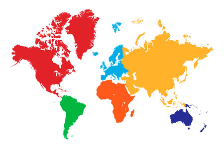 High resolution world map with continent in different color. High detail world mapのイラスト素材