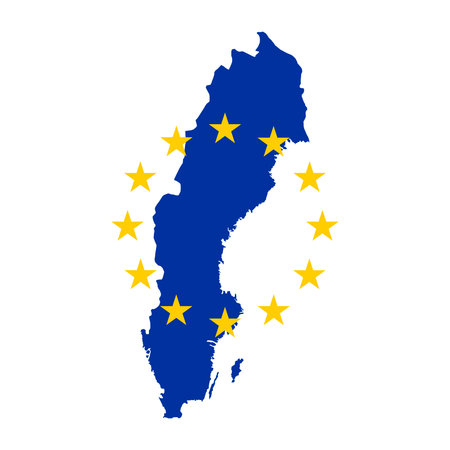 Map of Sweden with European Union flag isolated on white background.のイラスト素材