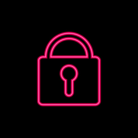 Red neon Flat line icon lock padlockのイラスト素材