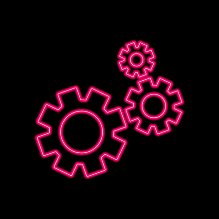 Red Gear Icon Neon Light. Settings sign.のイラスト素材