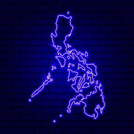 Philippine Islands glowing neon sign on brick wall backgroundの写真素材