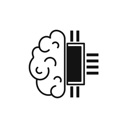 Brain with chip cpu linear vector flat design iconのイラスト素材