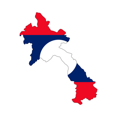 Laos map silhouette with flag on white backgroundのイラスト素材