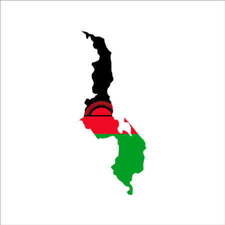 Malawi map silhouette with flag on white backgroundのイラスト素材