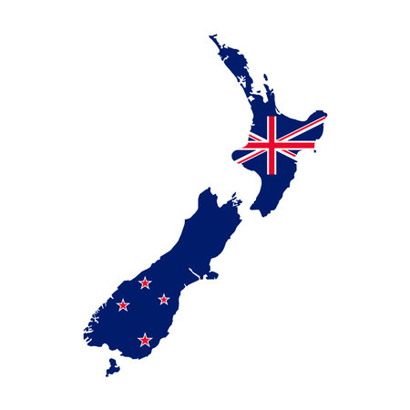 New Zealand map silhouette with flag on white backgroundのイラスト素材